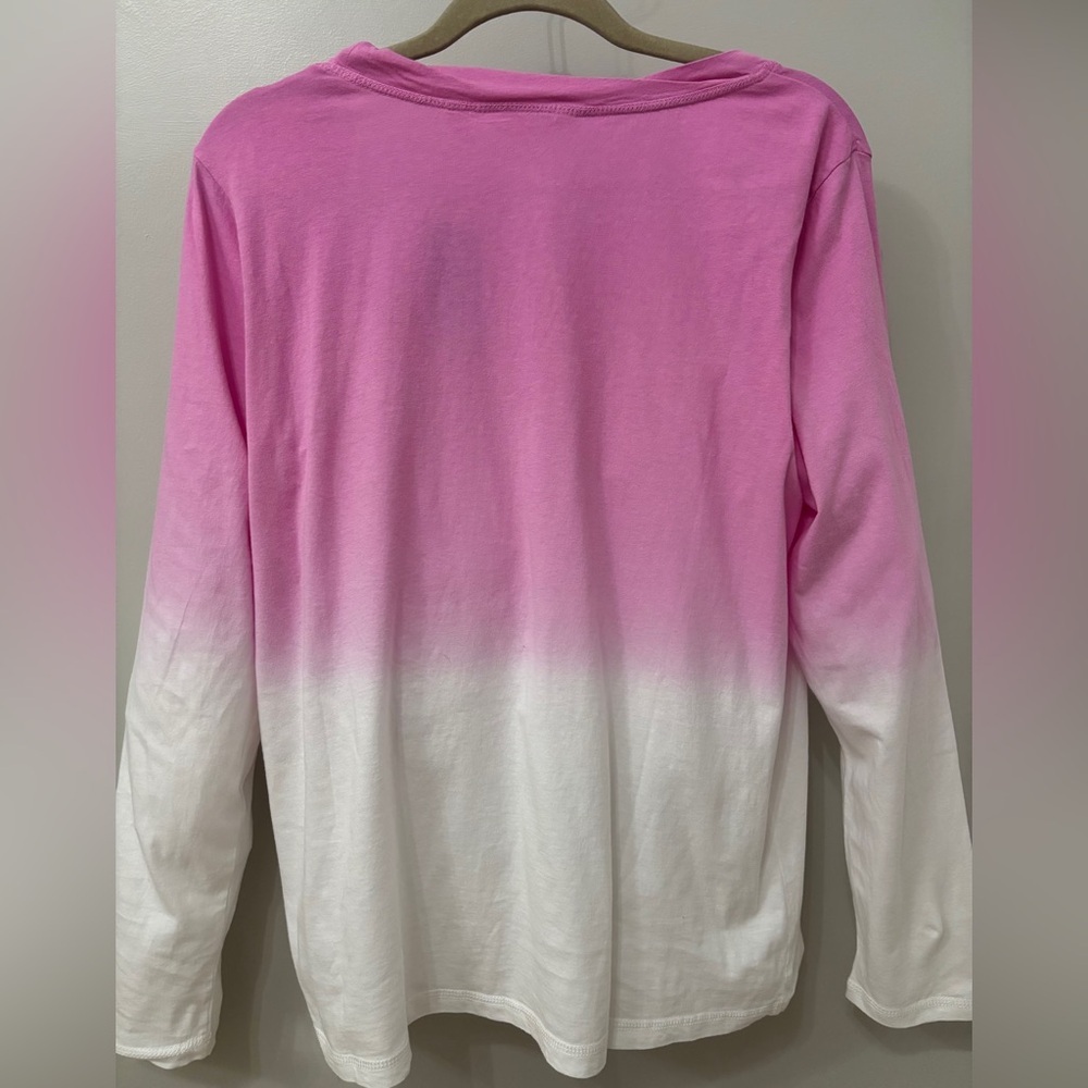 NWT Long Sleeve Scoop Neck Loose Fit Tee Pink/White Ombré  Medium - Picture 5 of 12